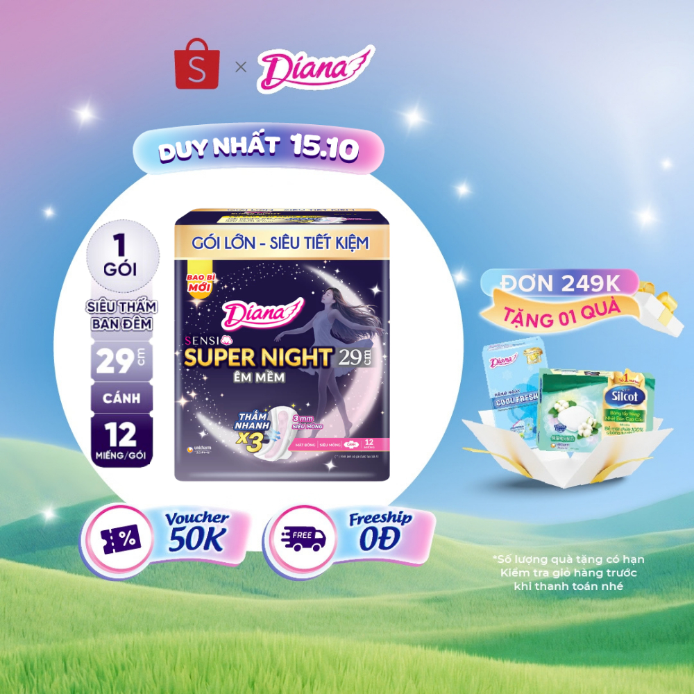 Băng vệ sinh ban đêm Sensi Supernight 29cm gói 12 miếng