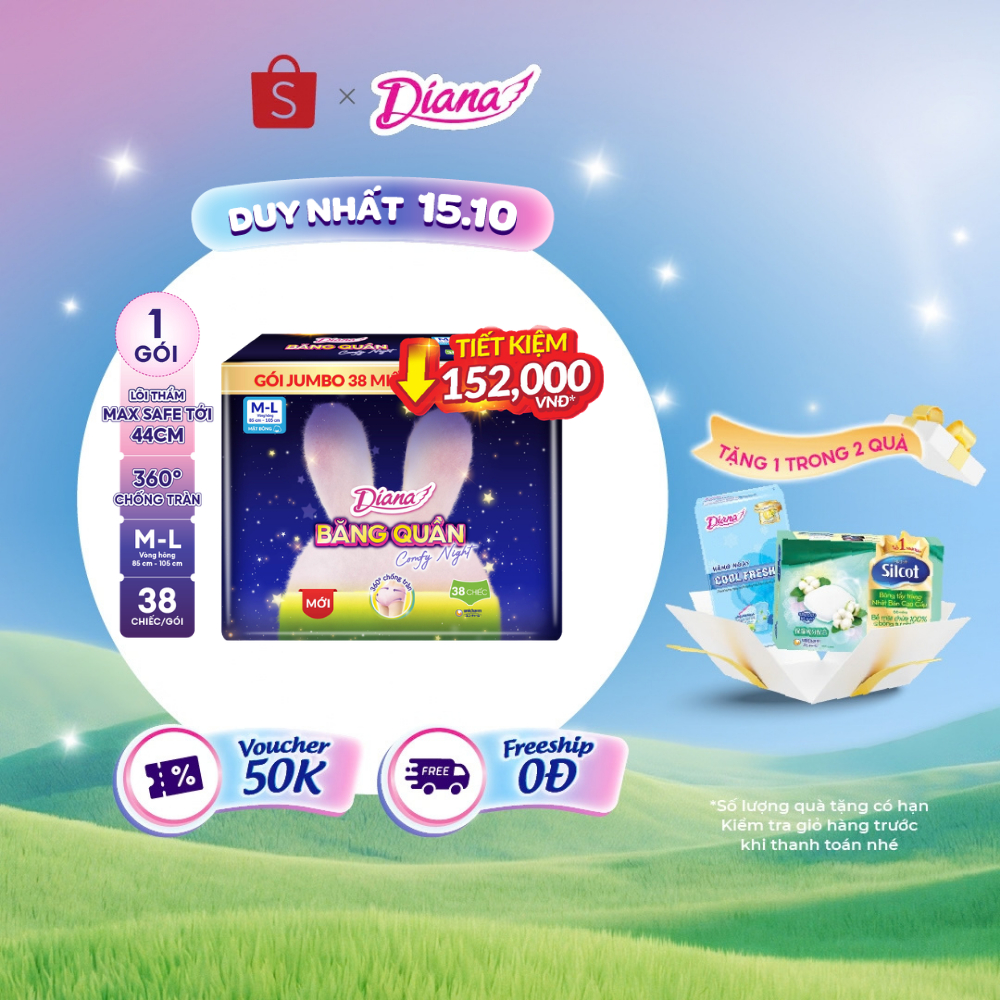 Băng vệ sinh nữ dạng quần Diana Comfy Night M-L 38 Miếng/Gói