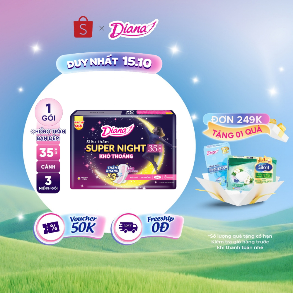 Băng vệ sinh ban đêm Diana siêu thấm Supernight 35cm 3 miếng/gói