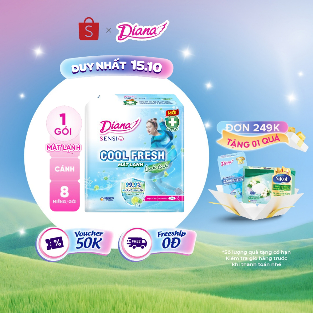 Băng vệ sinh Diana SenSi Cool Fresh siêu mỏng cánh gói 8 miếng