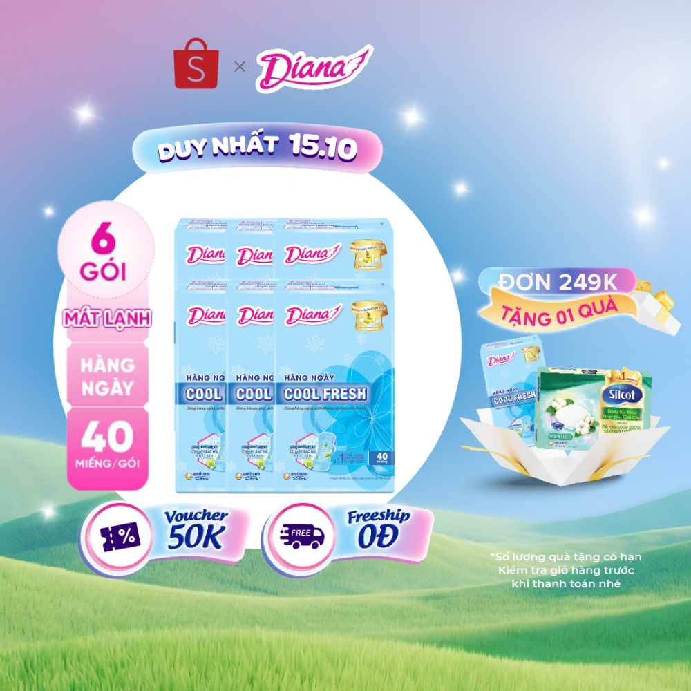 Bộ 6 Băng vệ sinh Diana hàng ngày Sensi Cool Fresh gói 40 miếng
