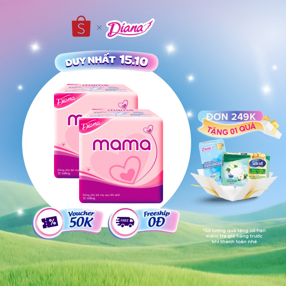 Bộ 2 gói băng vệ sinh Diana Mama 12 miếng/gói