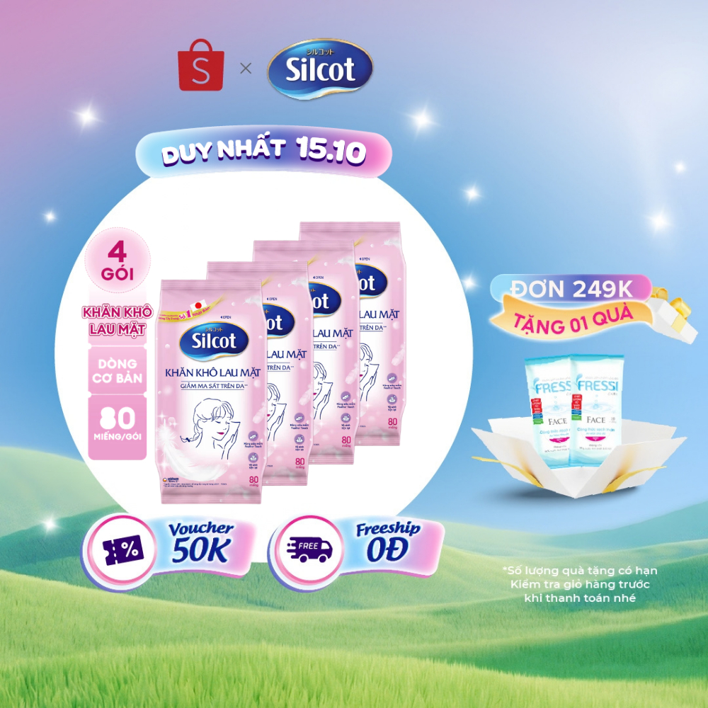 Bộ 4 Khăn khô lau mặt Silcot 80 miếng/gói