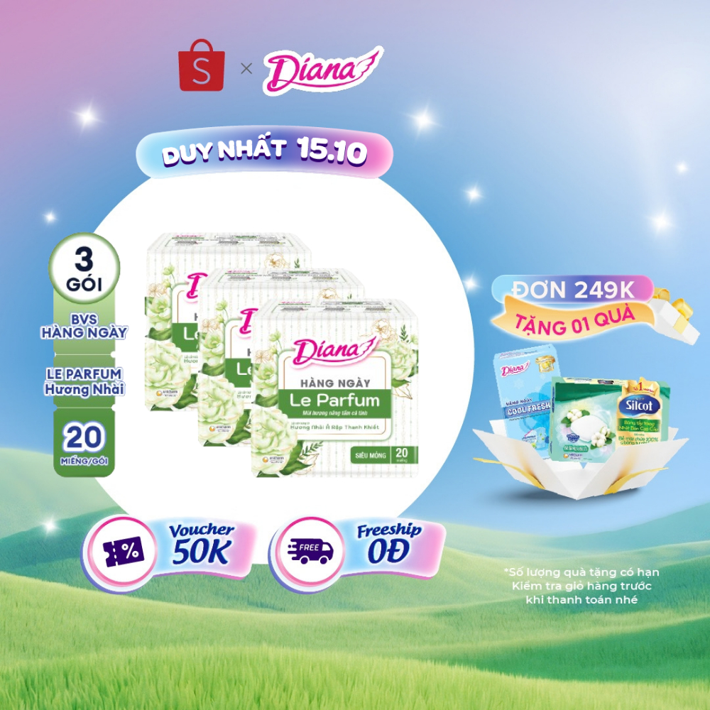 Combo 3 gói băng vệ sinh Diana hằng ngày Le Parfum hương nhài Ả Rập thanh khiết 20/40 miếng