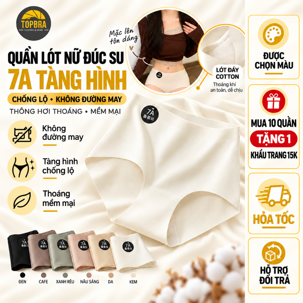 COMBO 5-10 Quần Lót Nữ Đúc Su 7A Tàng Hình Chống Lộ Không Đường May Thông Hơi…