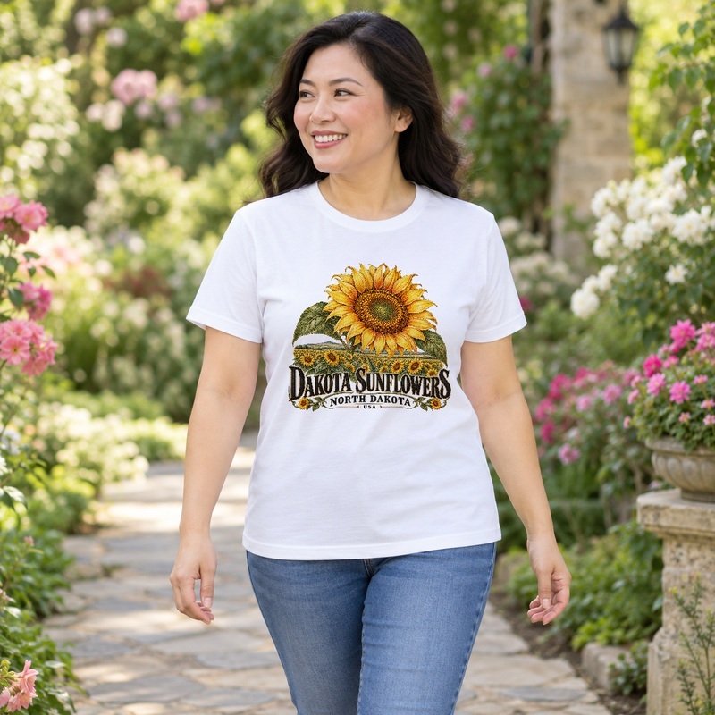 Áo thun du lịch Mỹ Dakota Sunflowers North Dakota, nam nữ màu trắng M4453