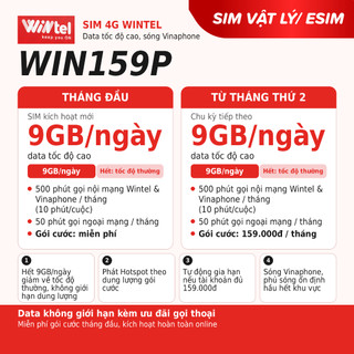 SIM 4G Wintel WIN159P - SIM Data Không Giới Hạn Kèm Ưu Đãi Gọi Thoại - Miễn Phí Gói Cước Tháng Đầu