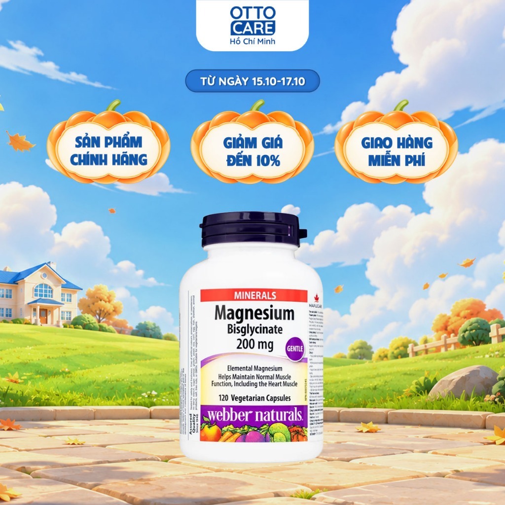 Magnesium Bisglycinate 200mg Webber Naturals - Magie bisglycinate Hỗ trợ cải thiện sự chắc khỏe của 