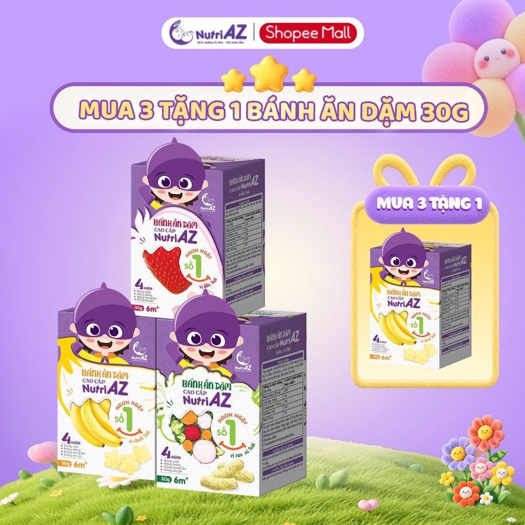 Bánh Ăn Dặm Cao Cấp NutriAZ Vị Trái Cây, Rau Củ Cho Trẻ Từ 6 Tháng Tuổi