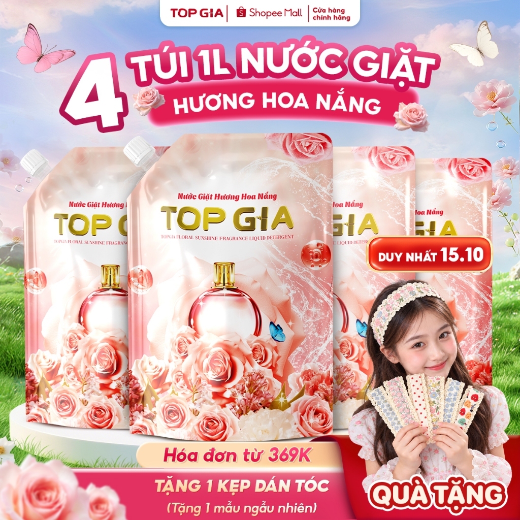 Nước giặt xả Top Gia hương hoa nắng dịu nhẹ túi 1L giúp làm sạch khuẩn sạch…