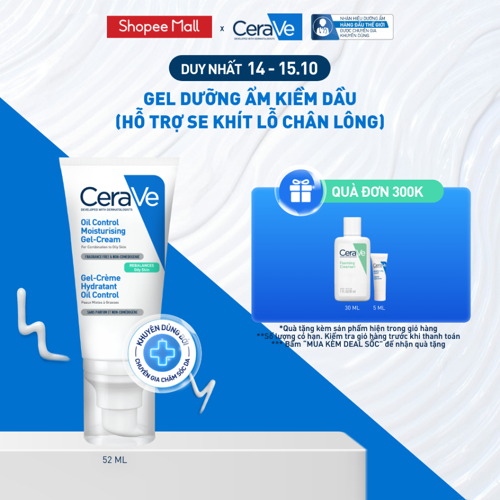 Gel dưỡng ẩm kiềm dầu 8H CeraVe Oil Control Gel-cream 52ml