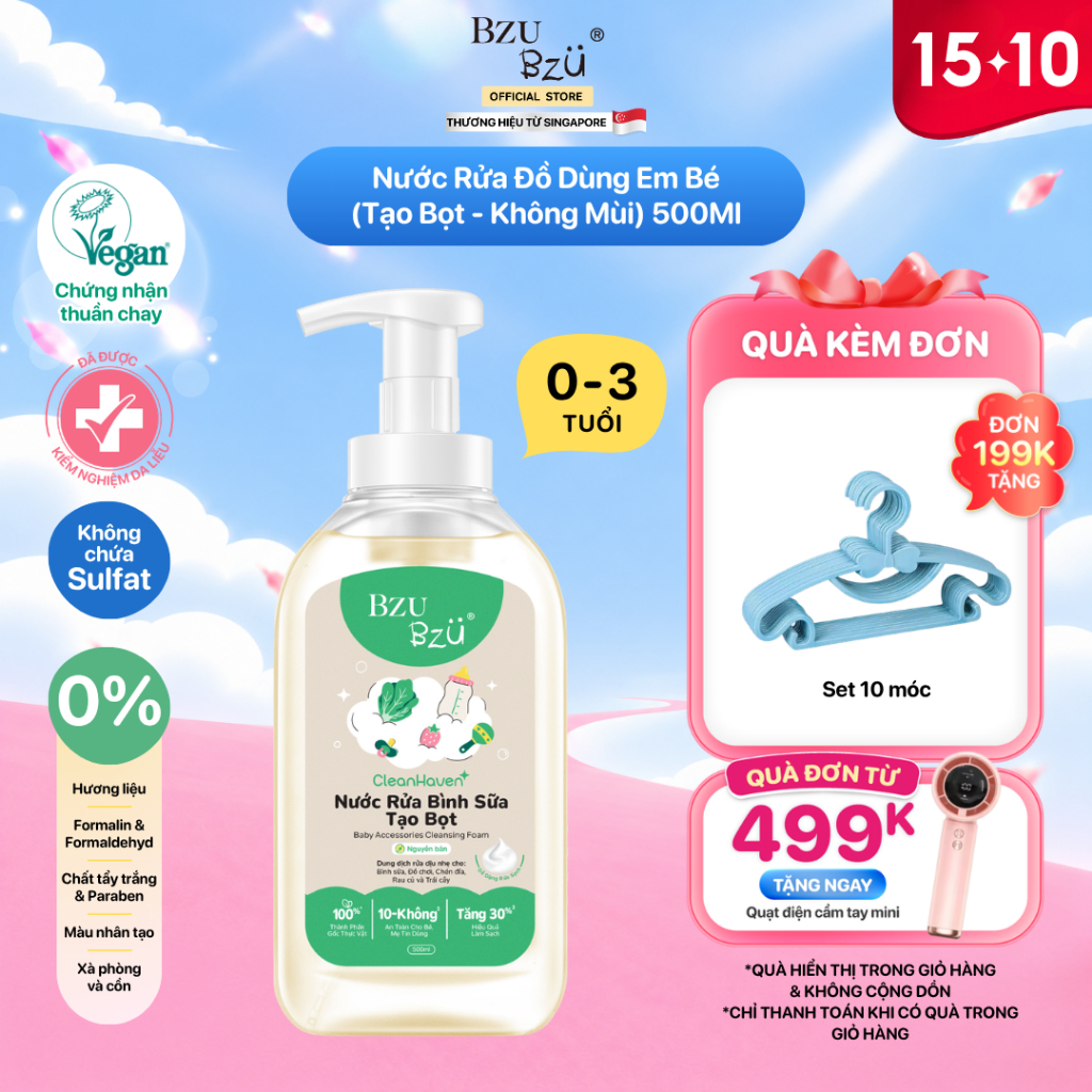 Nước Rửa Bình Sữa, Rau Củ Quả Và Đồ Dùng Em Bé Thuần Chay BZU BZU CleanHaven…