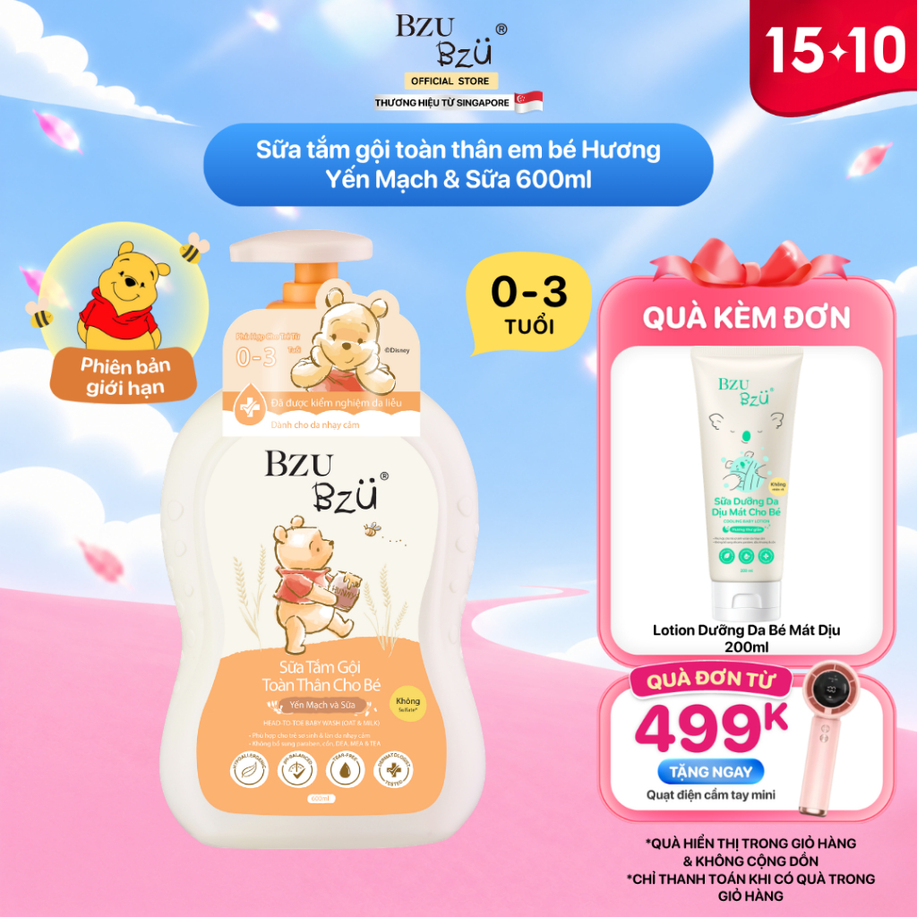 Sữa Tắm Gội Toàn Thân Em Bé Hương Yến Mạch Và Sữa BZU BZU Head to Toe Wash Dịu…