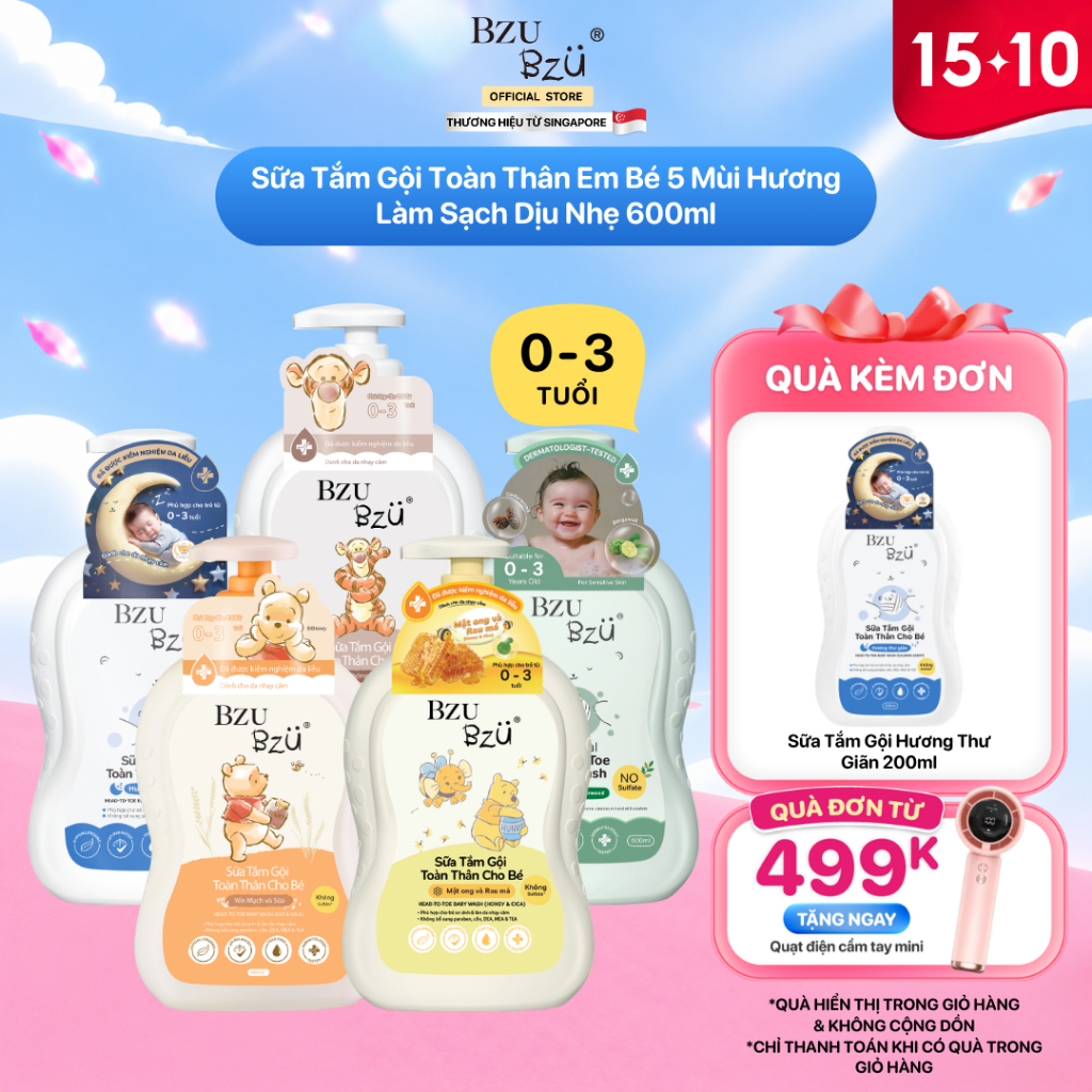 Sữa Tắm Gội Toàn Thân Em Bé BZU BZU Baby Head to Toe Wash 5 Mùi Hương Làm Sạch…