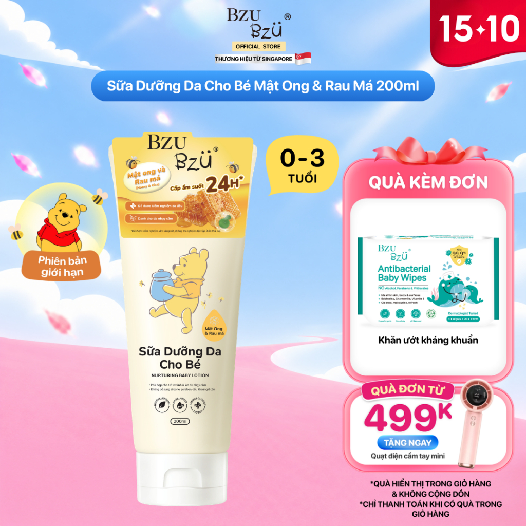 Sữa Dưỡng Da Em Bé Mật Ong & Rau Má BZU BZU Nurturing Baby Lotion Cấp Ẩm Giúp…
