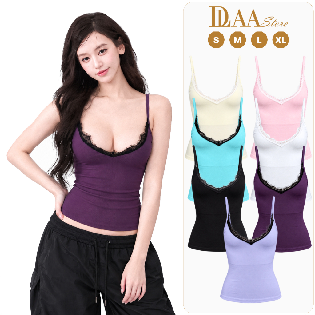 Áo 2 Dây Nữ Viền Cổ Phối Ren DaaLaa Store Ôm Eo Tôn Dáng Style Y2K A51612