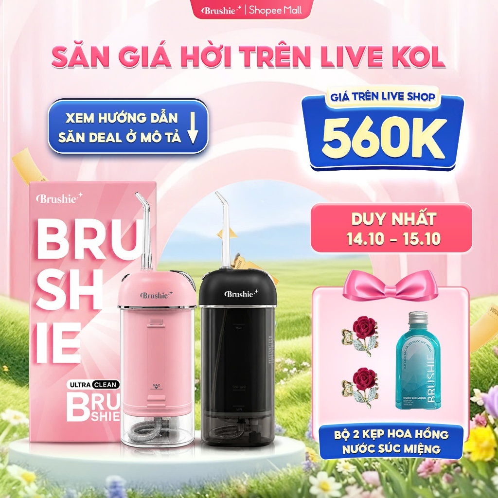 Tăm Nước BRUSHIE ULTRA CLEAN Bản Cải Tiến 16 Chế Độ Làm Sạch Sâu, Gấp Gọn Du…