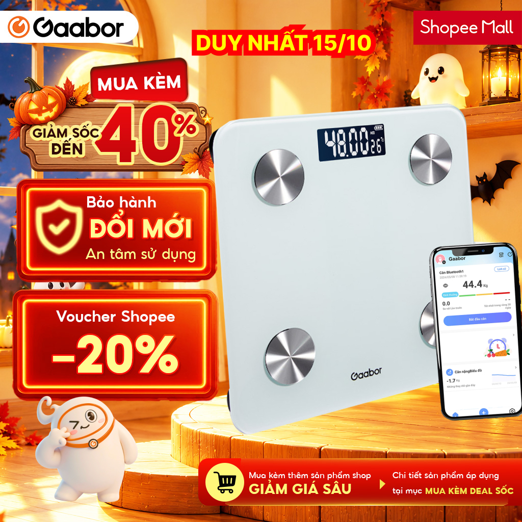 Cân sức khỏe điện tử thông minh Gaabor GWS-M02A phân tích chỉ số cơ thể có app đo cân nặng y tế