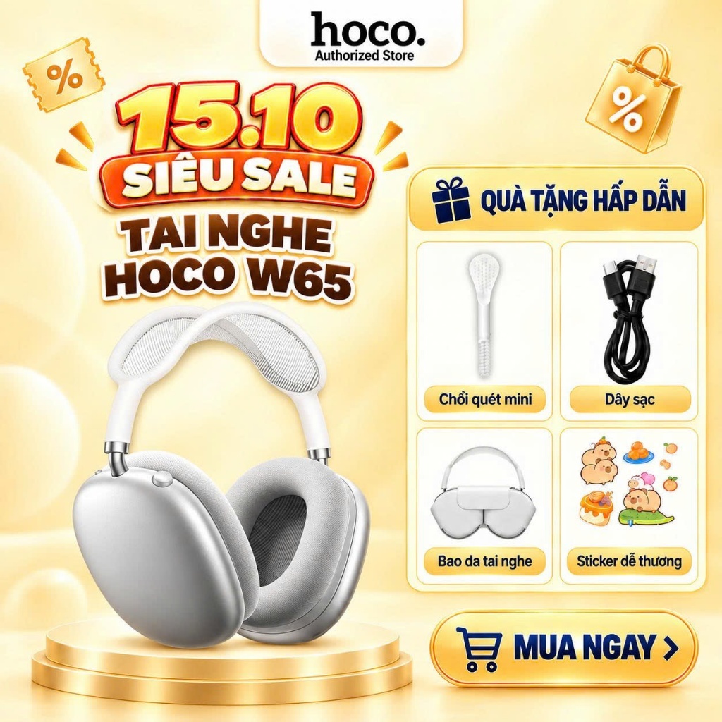 Tai nghe chụp tai W65 Plus Hoco bản cao cấp bluetooth 5.4 thiết kế sang trọng…