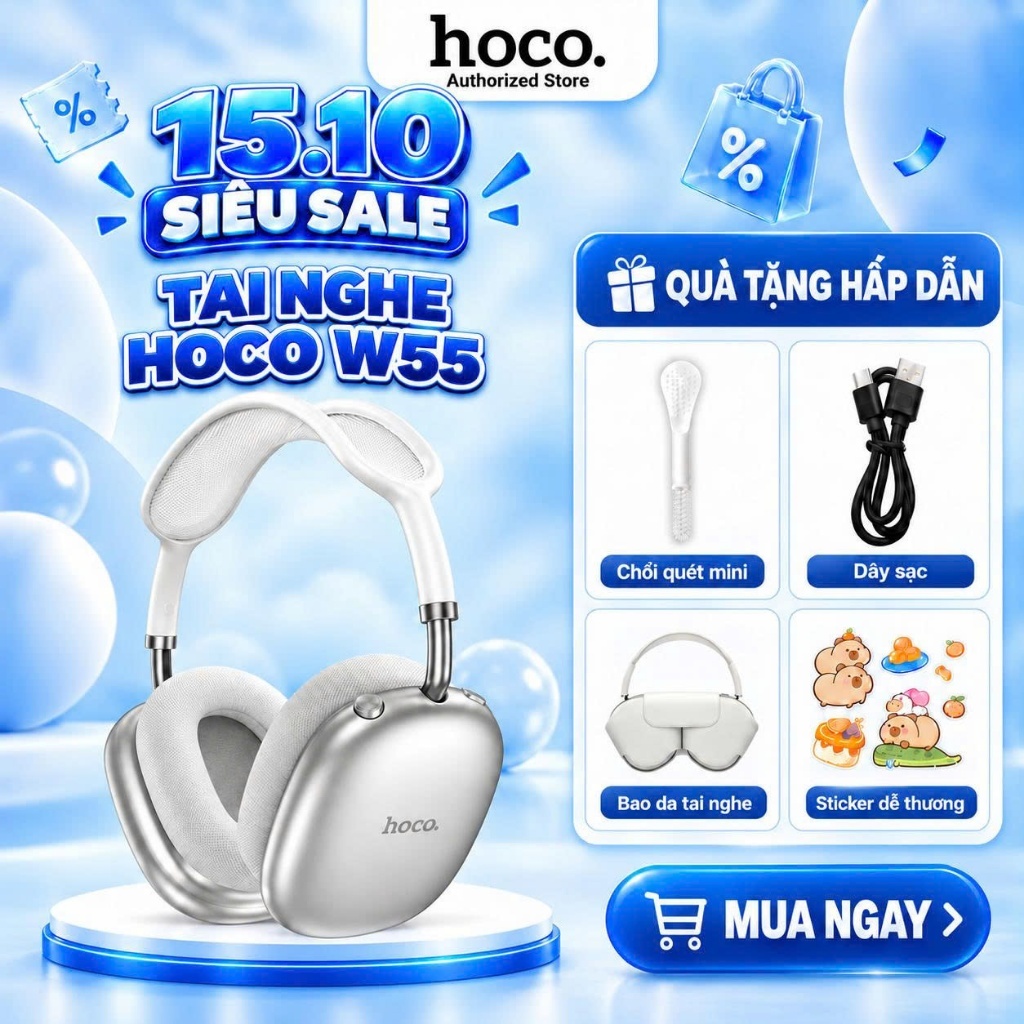 Tai nghe bluetooth HOCO W55 pin 90 tiếng siêu bền, bản base, plus chống ồn ANC