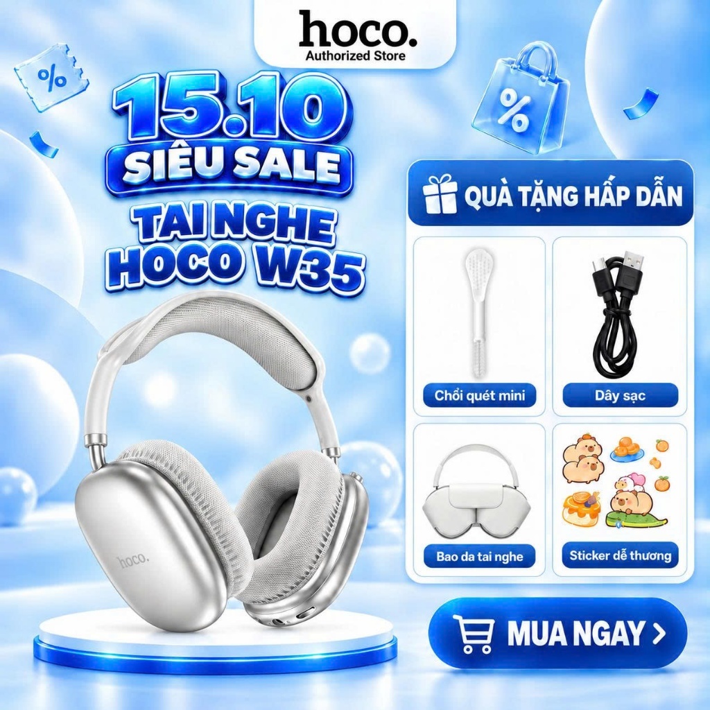 Tai nghe chụp tai BLUETOOTH 5.3 Air - Pin trâu - Bass mạnh - Smartcom - W35