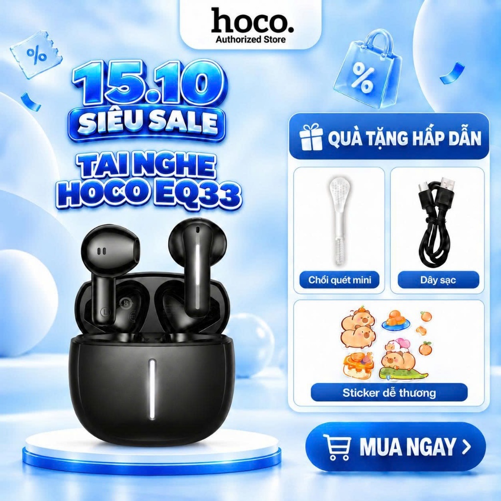 Tai nghe nhét tai Hoco EQ33 / EQ34 Plus chống ồn, bluetooth v5.4 có đèn led…