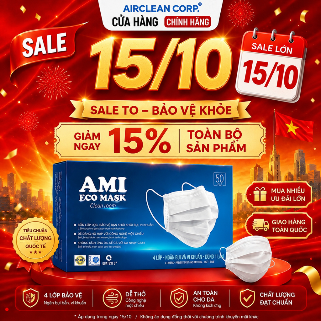 Khẩu Trang Y Tế AMI 4 Lớp Kháng Khuẩn Hộp 50 Chiếc Chính Hãng