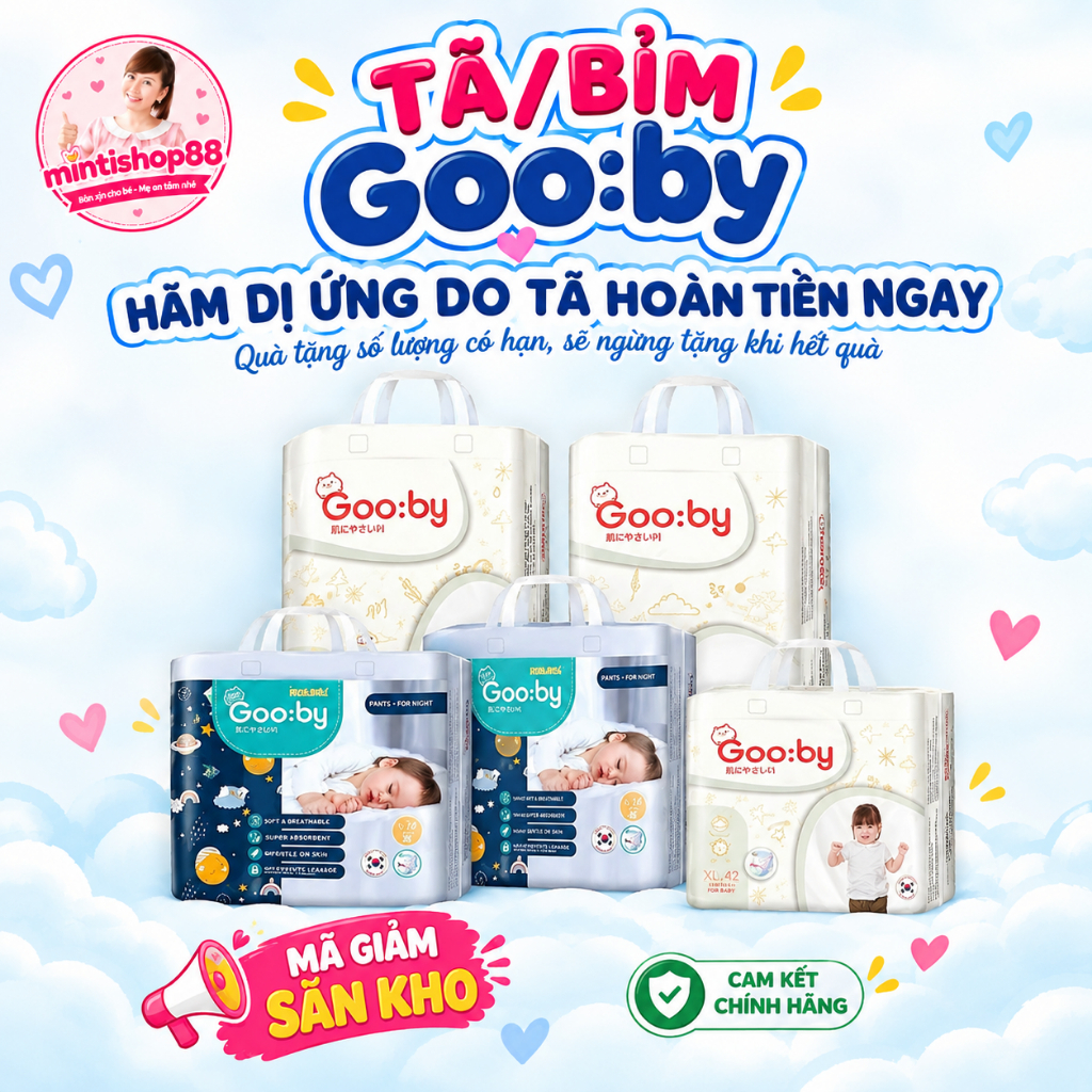 Bỉm dán/quần gooby premium cao cấp đầy đủ các size nb70/s56/m46/m60/l56/xl52/xxl48/xxxl38