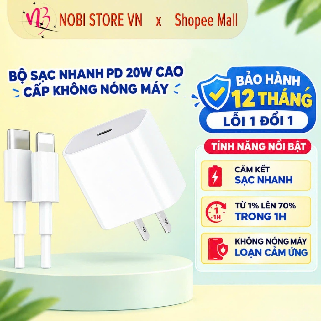 Bộ Củ Cáp Sạc Nhanh 20W An Toàn Ổn Định- Bảo Vệ Thiết Bị- Không Nóng Máy- Có…