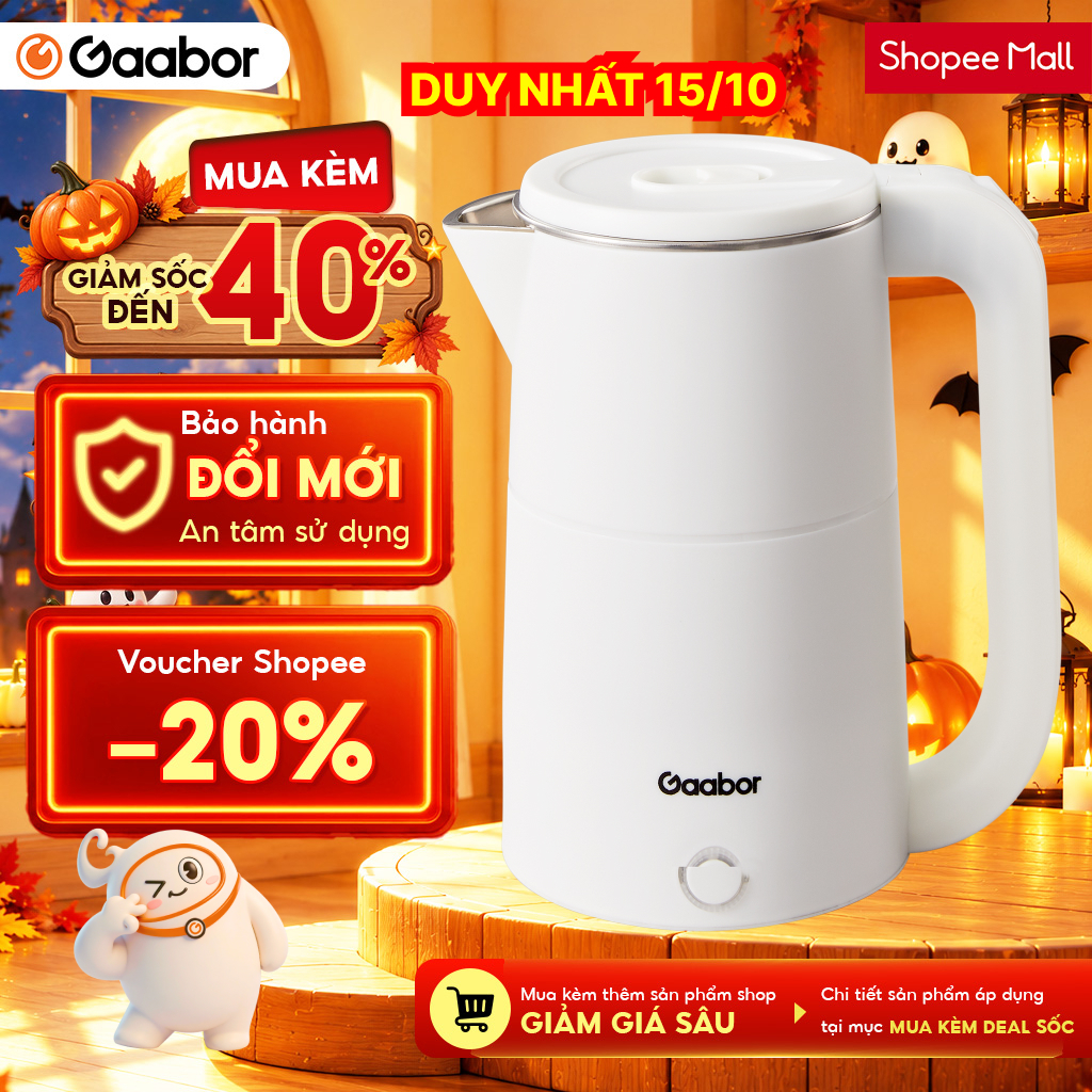 Gaabor Bình đun siêu tốc EK20M-WH02A dung tích lớn 2L công suất 1500W lòng ấm…