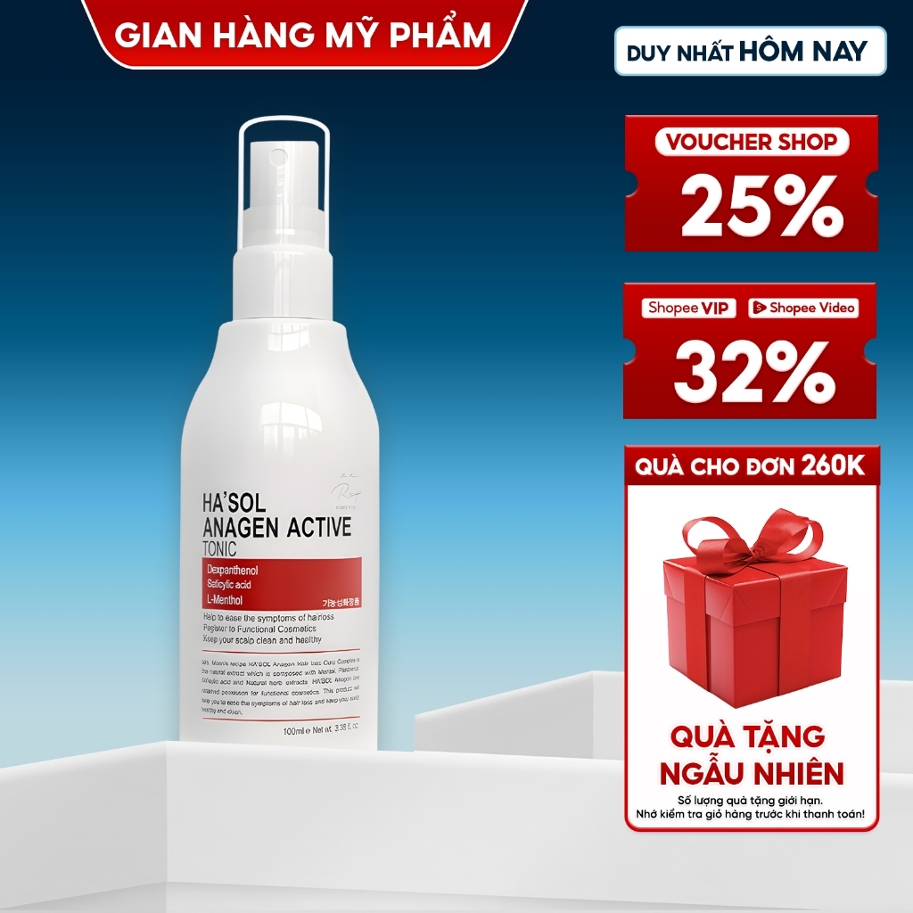 Xịt Tonic Hasol - Dưỡng Nang Tóc, Hỗ Trợ Mọc Tóc, Ngăn Rụng Dành Cho Tóc Rụng Mỏng Yếu Ha'sol Anagen Active Tonic 100ml