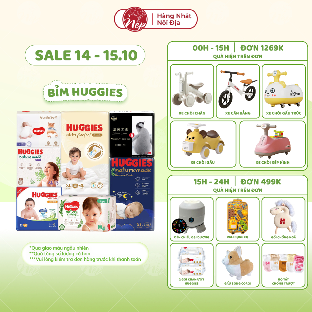 Bỉm/tã dán/quần Huggies Platinum Nature Made Size NB60/S82/M64/L54/XL44/XXL26 - nepshop1