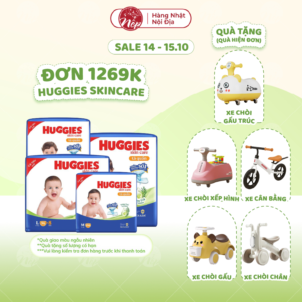 Tã bỉm quần Huggies Skincare Jumbo M106/L104/XL88/XXL80 - nepshop1