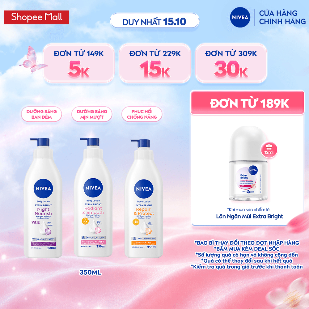 Sữa Dưỡng Thể NIVEA Extra Bright Dưỡng Da Sáng Mịn Sau 7 Ngày 350ml - 88311/98413/98412