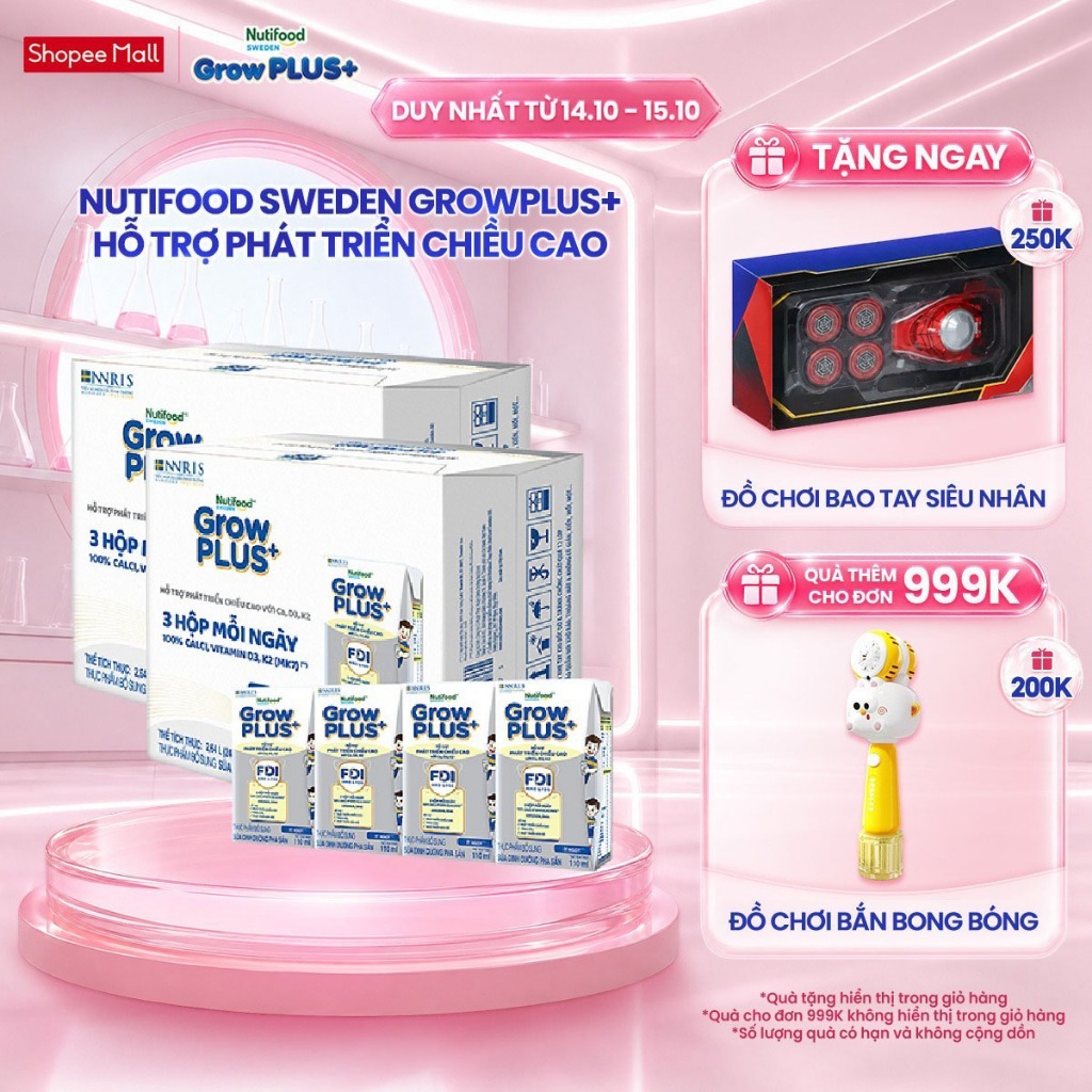 Combo 2 Thùng 24 Hộp Sữa Bột Pha Sẵn Nutifood Sweden GrowPLUS+ Cao lớn vượt…