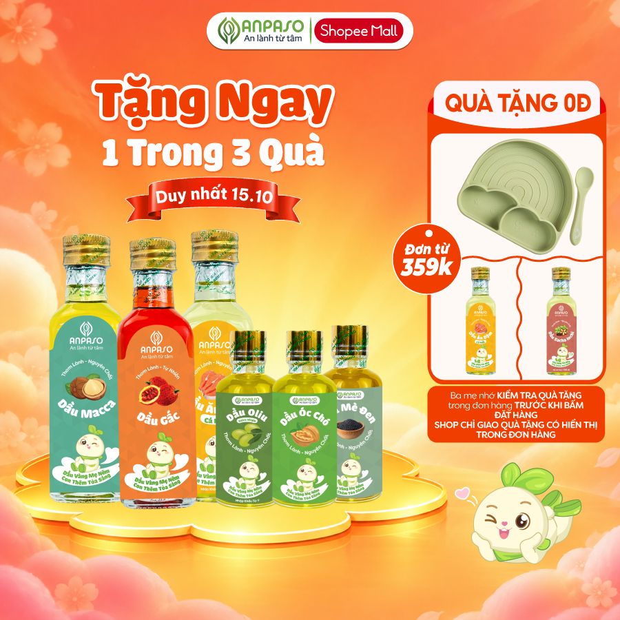 Dầu Ăn Dặm Cho Bé Anpaso Ép Ở Nhiệt Độ Thấp - Oliu, Óc Chó, Cá Hồi, Macca…