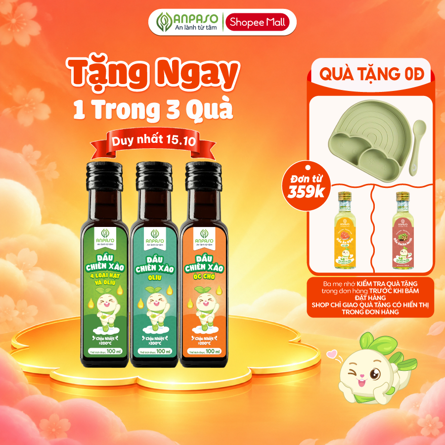 Dầu Chiên Xào Cho Bé Ăn Dặm Anpaso 100ml chịu nhiệt 200°C- Nguyên liệu tự…