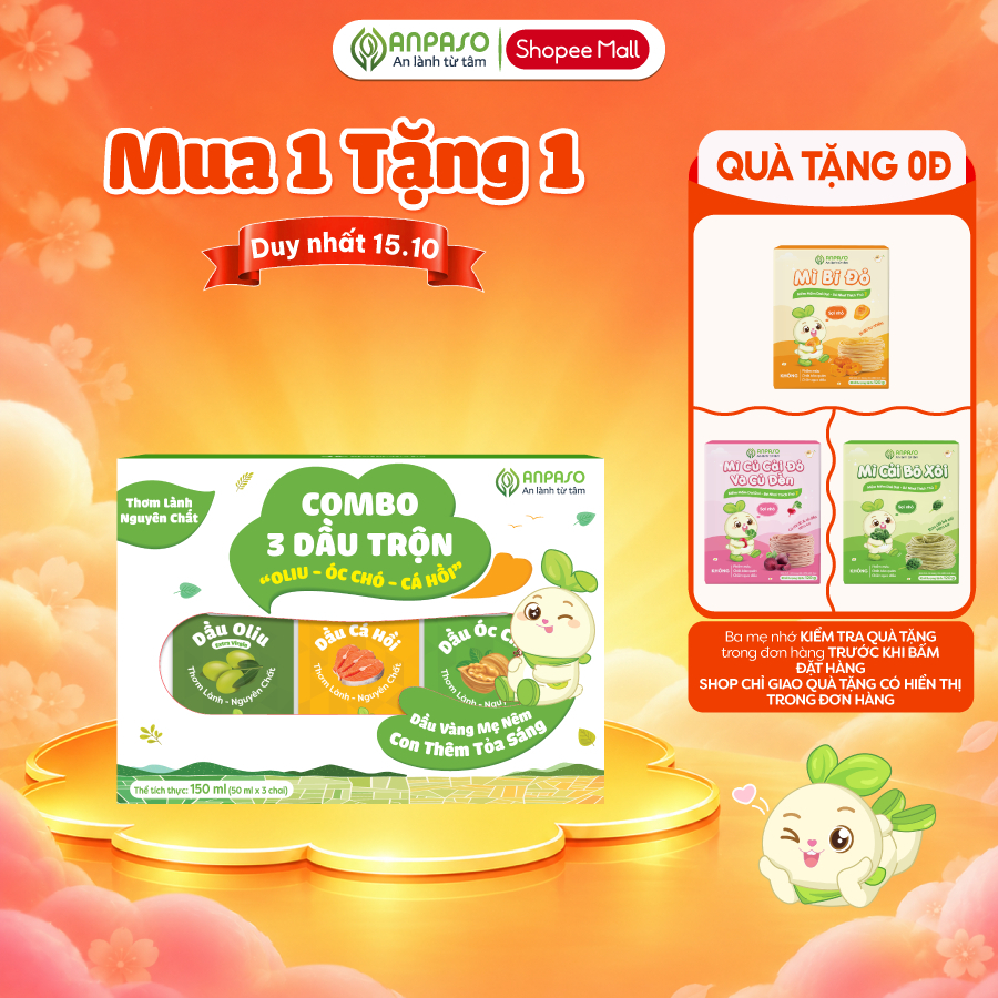 Set 3 Dầu Ăn Dặm Cho Bé Anpaso: Oliu,Óc Chó,Cá Hồi- Ép Ở Nhiệt Độ Thấp Giúp Bé…