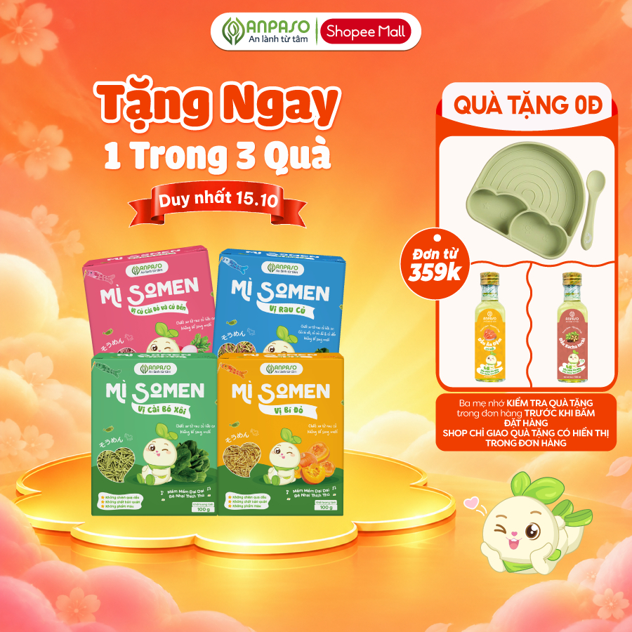 Mì Somen Cho Bé Ăn Dặm Anpaso 100g - Vị Rau Củ, Cải Bó Xôi, Củ Cải Đỏ Và Củ…