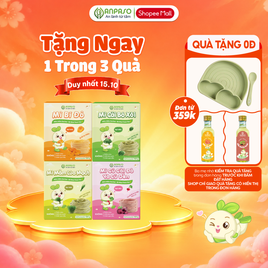 Mì Ăn Dặm Cho Bé Anpaso 120g - Thành phần Rau củ hữu cơ Cải bó xôi, Mầm lúa…
