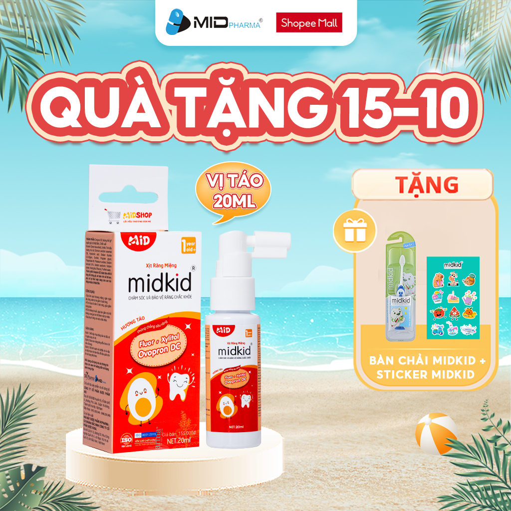 Xịt chống sâu răng MIDKID vị Táo 20ml cho bé từ 1 tuổi nuốt an toàn giúp làm…