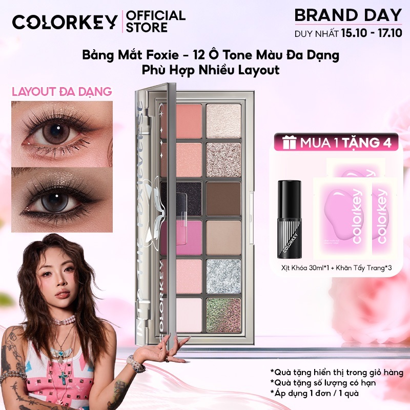Bảng Phấn Mắt Colorkey Foxie Phiên Bản Đặc Biệt - 12 Ô Nhũ Lì, Màu Đậm Chuẩn, Bảng Màu Đa Dạng 14.2g
