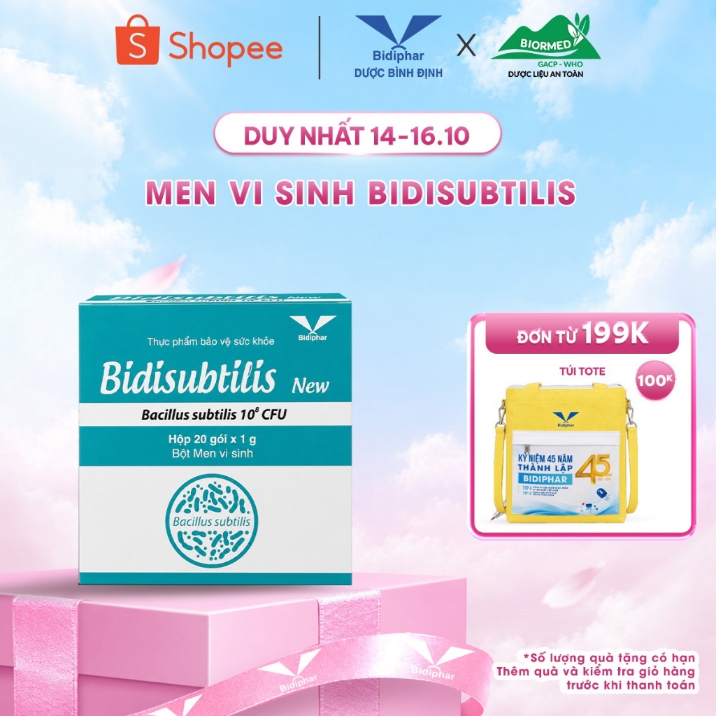Men Vi Sinh Bidisubtilis New Bidiphar - Hỗ Trợ Tiêu Hóa, Cân Bằng Hệ Vi Sinh Đường Ruột - Hộp 20 Gói