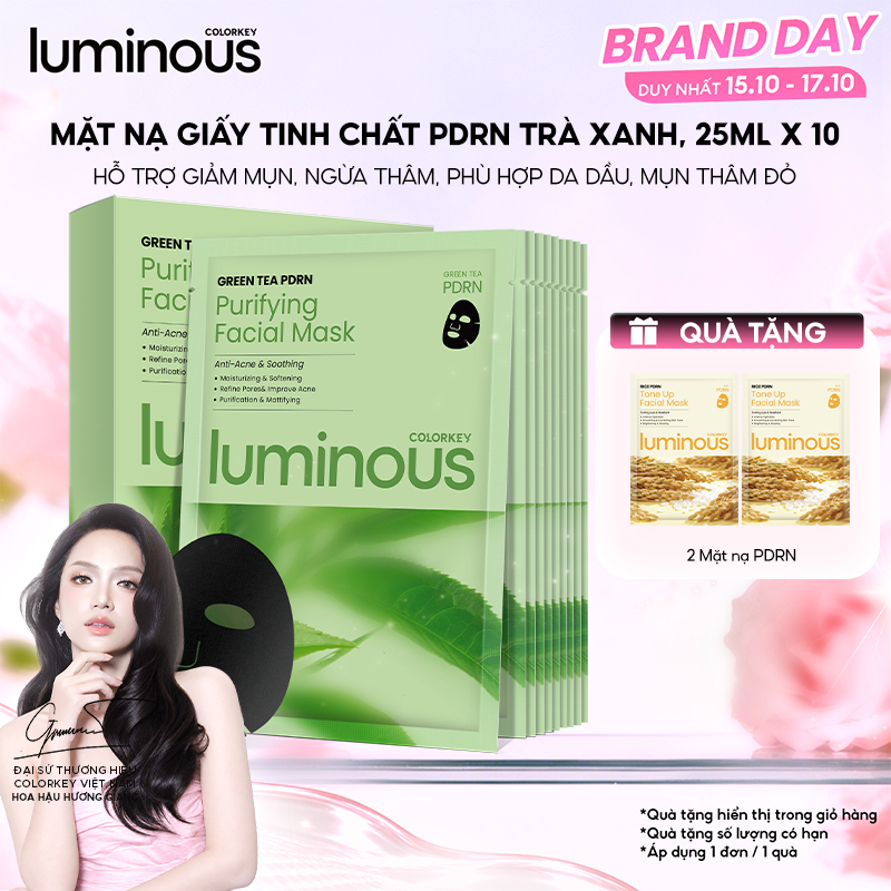 Mặt nạ giấy PDRN Trà xanh Colorkey Luminous Phù hợp da dầu, hỗn hợp thiên dầu…