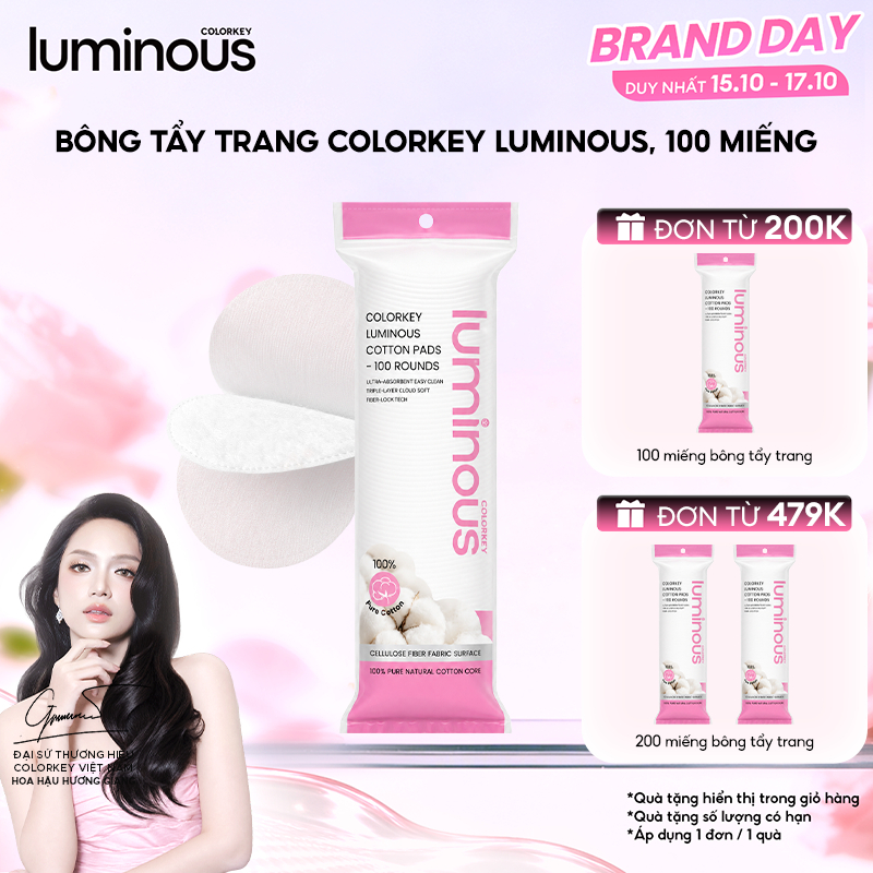 Bông Tẩy Trang Colorkey Luminous 100 miếng x 1 bịch