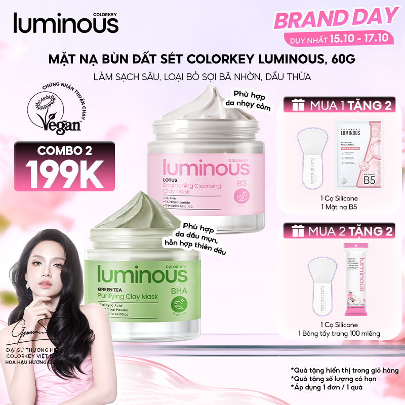 Mặt nạ bùn đất sét phù hợp da nhạy cảm hoặc da dầu Colorkey Luminous Hỗ trợ làm sạch sâu,dưỡng ẩm dịu nhẹ, kiềm dầu 60g