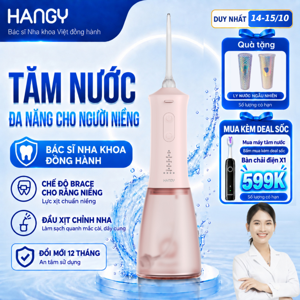 Máy Tăm Nước Cầm Tay Cho Răng Niềng HG23 &HN26 - Pin Trâu, 4 Chế Độ - Đổi mới…
