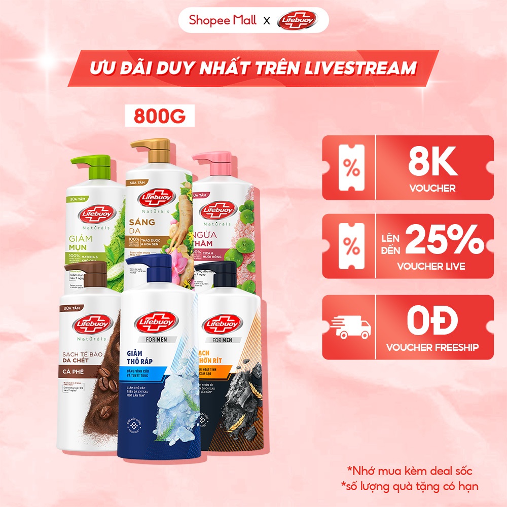 Sữa Tắm Lifebuoy 800gr Detox Và Sạch Sâu Khỏi Bụi Mịn Pm2.5 Detox 100% Từ…