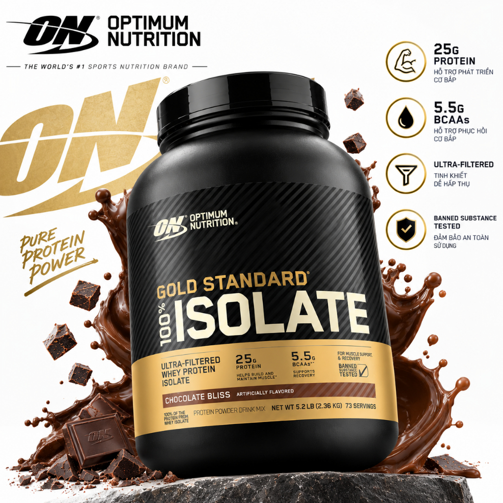 Optimum Nutrition Gold Standard Whey Isolate (5.2lbs) – Không chứa Lactose, Không chứa Gluten （138）