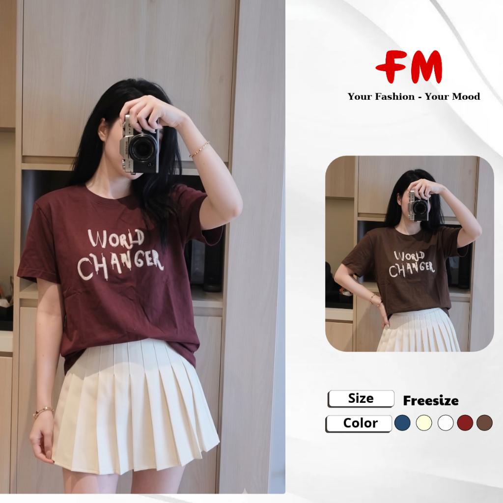 FMSTYLE Áo Thun Nữ Oversize Tay Ngắn WORLD CHANGER Nhiều Màu Freesize 26100720